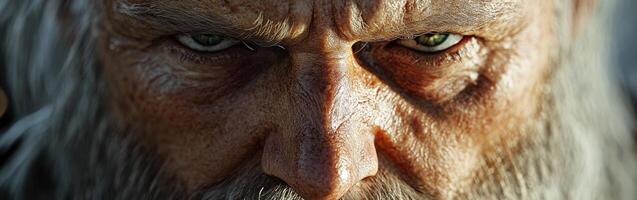 Close-up of an elderly man's intense gaze captured in dramatic lighting photo
