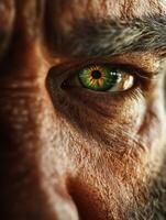 Close-up of a mans eye highlighting vibrant colors and textures photo
