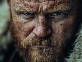 Portrait of a rugged man with a fierce expression in natural lighting photo