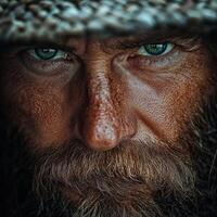 Man with intense gaze wearing a hat outdoors in natural light photo