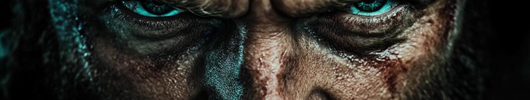 Intense close-up of a rugged face expressing determination and strength photo