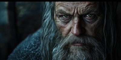 Old warrior displaying wisdom and strength in a dramatic close-up portrait photo