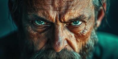 Intense gaze of an elderly man showcasing rich details in facial features photo
