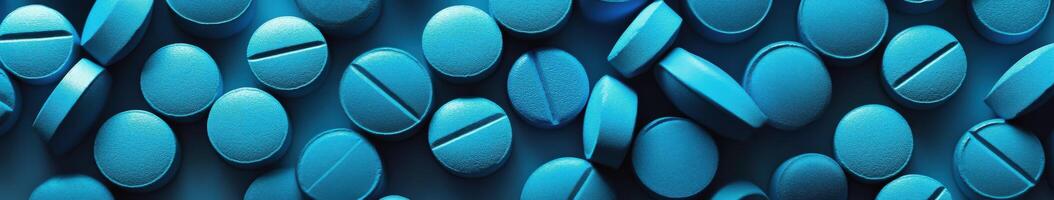 Close-up view of blue tablets scattered on a dark surface photo