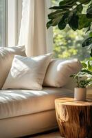 Cozy living room corner with natural light and a minimalist design photo