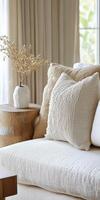 Elegant living room decor with natural elements and soft textures photo