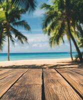Relaxing view of a beach with palm trees and a clear blue sky photo