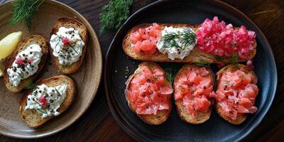 Cozy eatery with savory smoked salmon toast and creamy spreads photo