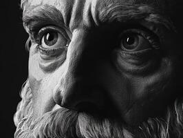 In-depth look at a classical sculpture's facial features and expression photo