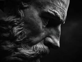 Classic sculpture depicting an elderly man with a deep contemplative expression photo