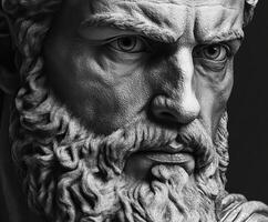 Ancient marble bust depicting a bearded philosopher with deep expression photo