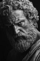 Ancient sculpture of a bearded philosopher exuding wisdom and strength photo