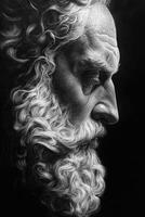 Detailed black and white portrait of an elderly man with a beard photo