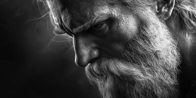 Portrait of an elderly man with a striking beard in dramatic lighting photo