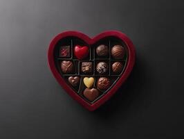 Assortment of chocolates arranged in a heart-shaped box for special occasions photo