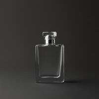 Elegant glass perfume bottle on dark background highlighting minimalist design photo