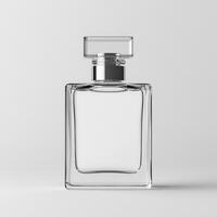 Elegant glass perfume bottle on a light background showcasing minimalism photo