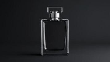Elegant glass perfume bottle with minimalist design on dark background photo