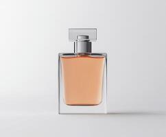 Elegant glass bottle of perfume showcasing a light amber fragrance photo
