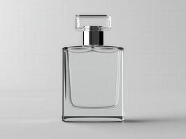 Elegant clear perfume bottle on light gray background showcasing design photo