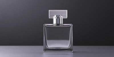 Elegant glass perfume bottle displayed with a minimalist design photo