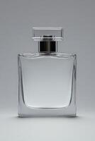 Elegant crystal perfume bottle captured against a plain background photo