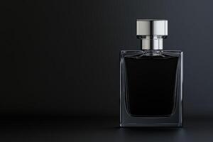 Elegant black perfume bottle on a dark background showcasing modern design photo