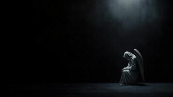 Mourning angel silhouette in a dark, atmospheric setting photo