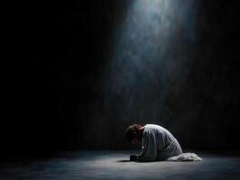 Expression of deep contemplation in a dramatic lighting setting photo