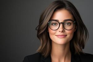 Confident young woman with glasses in professional attire posed for portrait photo