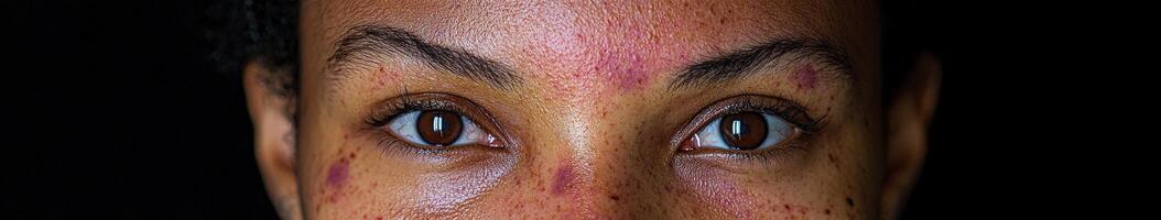Close-up of a person's face highlighting distinct freckles and eye features photo