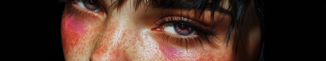 Close-up of a woman's expressive eye with artistic makeup details photo