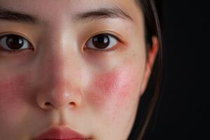 Close-up of a person's face showing natural beauty in soft light photo