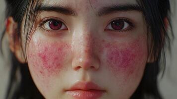 Close-up view of a young person with striking features and unique skin texture photo