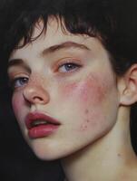 Natural beauty showcased in a close-up portrait with soft features photo