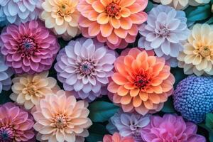 Colorful display of dahlia flowers in various shapes and hues photo