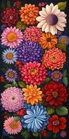 Colorful floral arrangement on a dark background photo