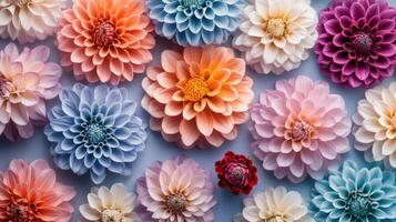 Vibrant display of colorful flowers arranged on a light background photo