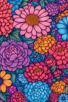 Vibrant floral design with an array of colorful flowers in various shapes photo