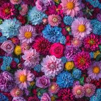 Colorful arrangement of flowers in vibrant hues on display photo