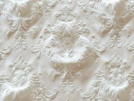 Elegant embossed white fabric with intricate floral patterns and designs photo