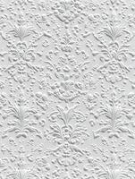 Intricate white embossed wallpaper design showcases elegant floral patterns photo