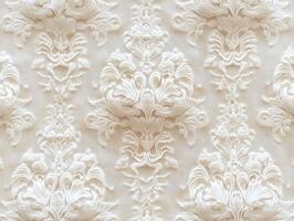 Elegant white textured fabric with floral motifs perfect for interior design photo