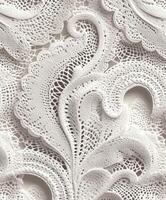 Intricate white lace pattern showcasing elegant design and craftsmanship photo