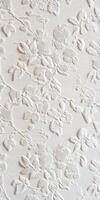 Elegant white lace fabric with floral pattern for textile design projects photo