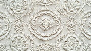 Intricate cream crochet pattern showcasing floral designs and textures photo