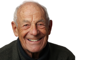 An older man smiling in front of a black background png