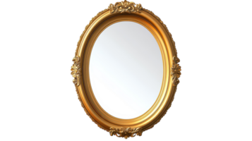 Gold oval mirror isolated on black background png