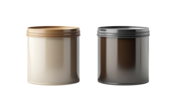 Two empty metal containers with lids on a black background png