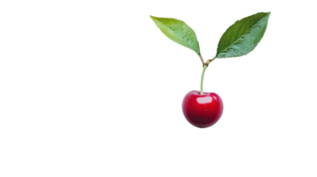 A Fresh Cherry with a Stem and Leaf is Perfect for Culinary Creations and Summer Recipes, Adding a Burst of Color and Flavor to Your Dishes or Desserts. png